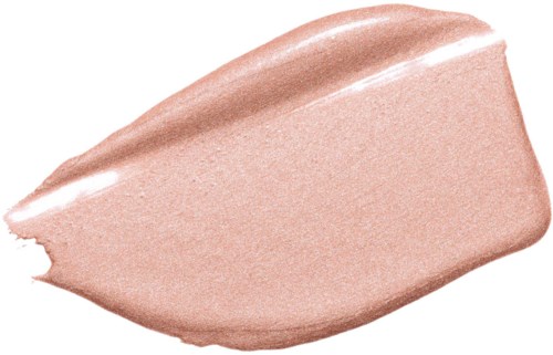 Pehmeä vaaleanpunainen meikkinäyte, jossa on kermaista koostumusta ja kevyt kimalle.