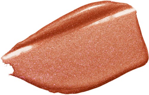 En provbit av skimrande rosa-beige läppstift med en form som visar en sned linje.
