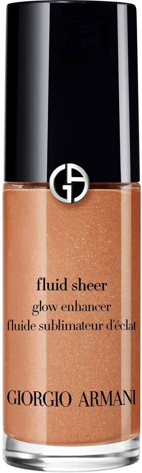 Giorgio Armani huulikiiltopullossa musta korkki ja beige neste sisältä.