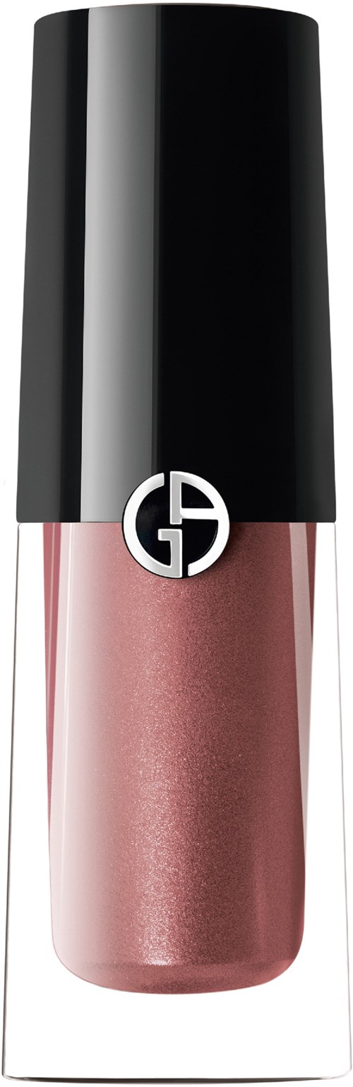 A pink nail polish bottle with a black cap and a logo on the top.