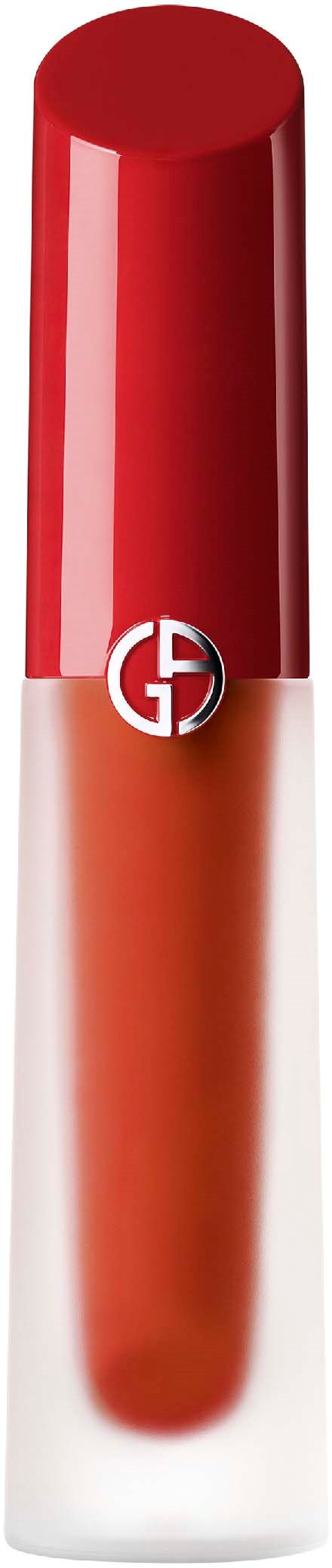 A lip gloss tube with a red cap and transparent body showing the shade inside.
