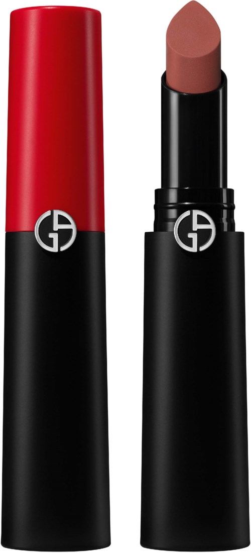 Ett läppstift med svart och röd tubes och beige läppstift inuti.