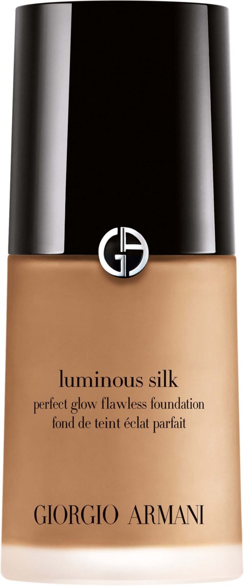 En flaska Giorgio Armani luminous silk foundation i beige färg med svart lock och logga.