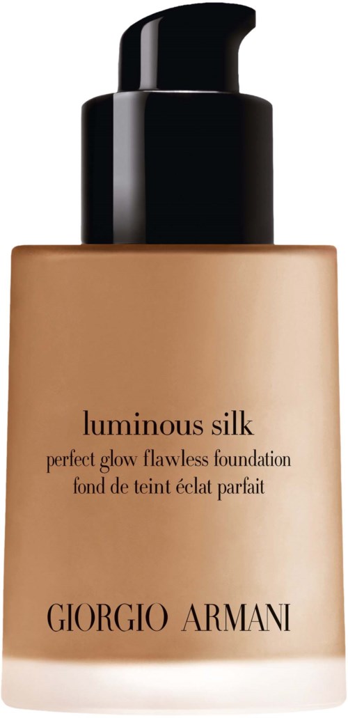 En flaska Giorgio Armani luminous silk foundation med svart pump och beige kropp.