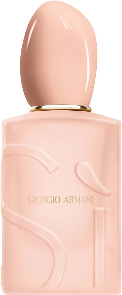 A pink Giorgio Armani perfume bottle with a rounded cap and minimal design.