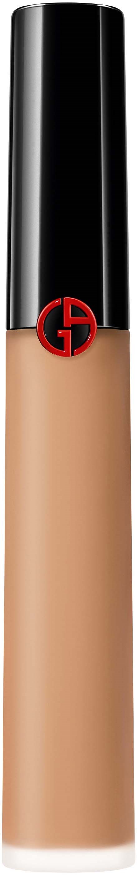 Een make-up concealer-stift met een zwarte dop, rood logo en beige lichaam.
