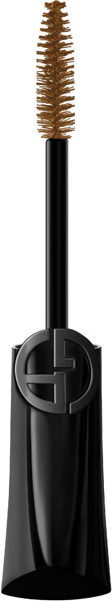 Mascara børste med bøyd bust og svart håndtak.