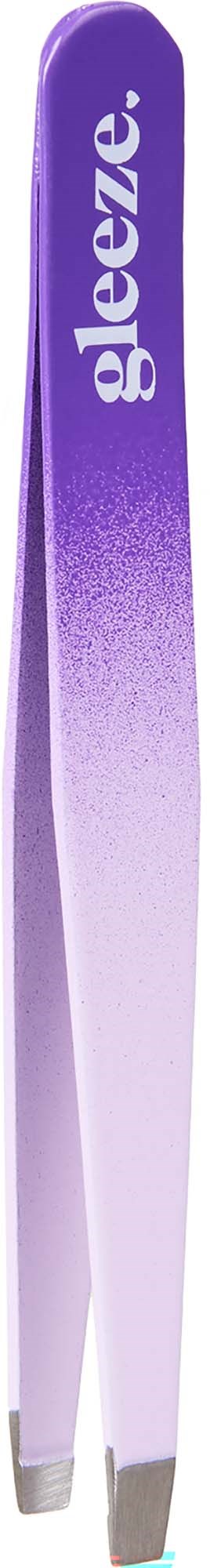 Purple and white tweezer with the brand name gleam printed on it.