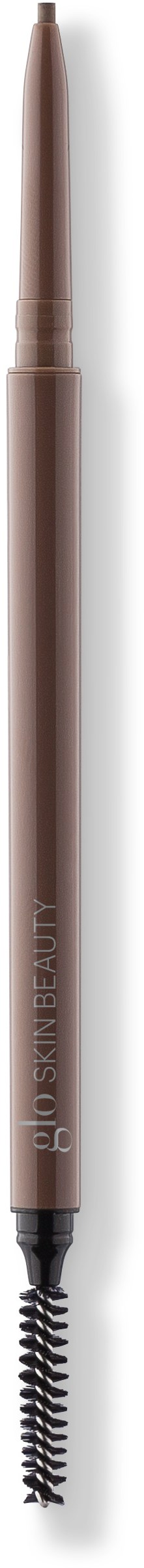 A brown eyebrow pencil with a spoolie brush on one end and a pointed tip for shaping eyebrows.