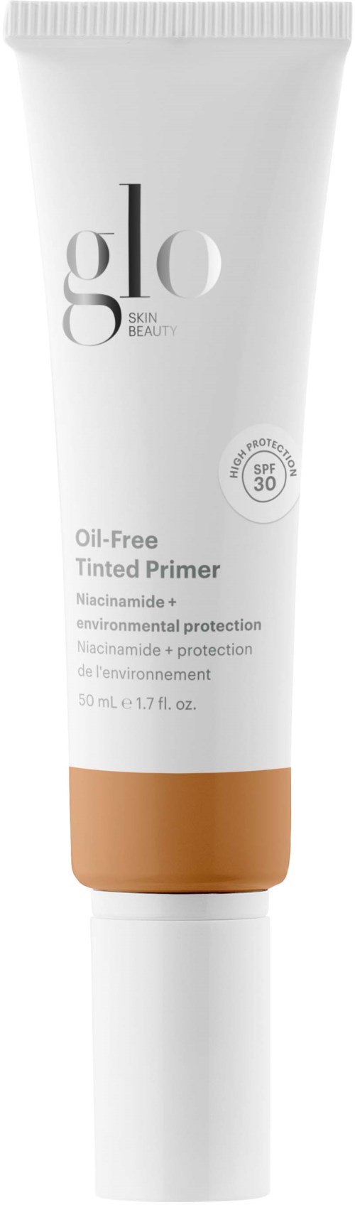 A white tube with brown at the bottom and black text, labeled as a skin primer with SPF 30.
