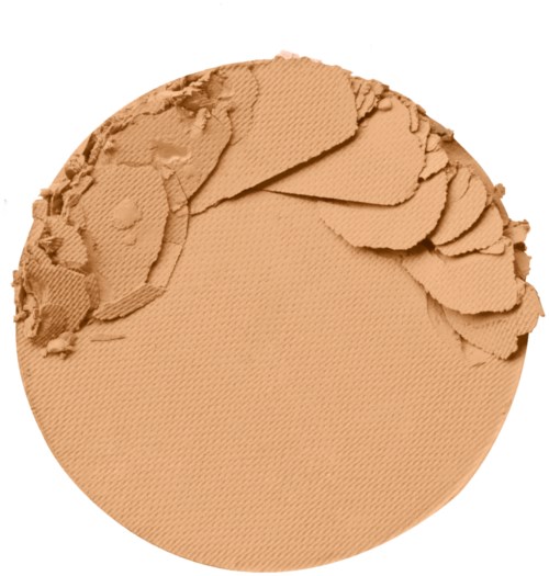 Broken compact powder with a light brown shade and cracked surface.