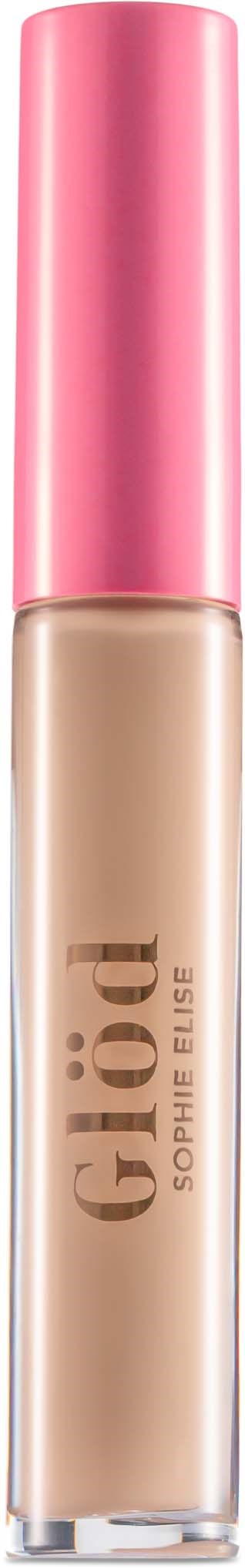 Flytende concealer i gjennomsiktig rør med rosa hette og beige innhold.