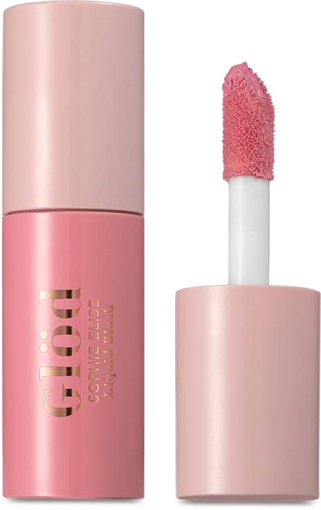 Pink lip gloss tube with a wand, labeled "GLÖÖ" in gold letters.