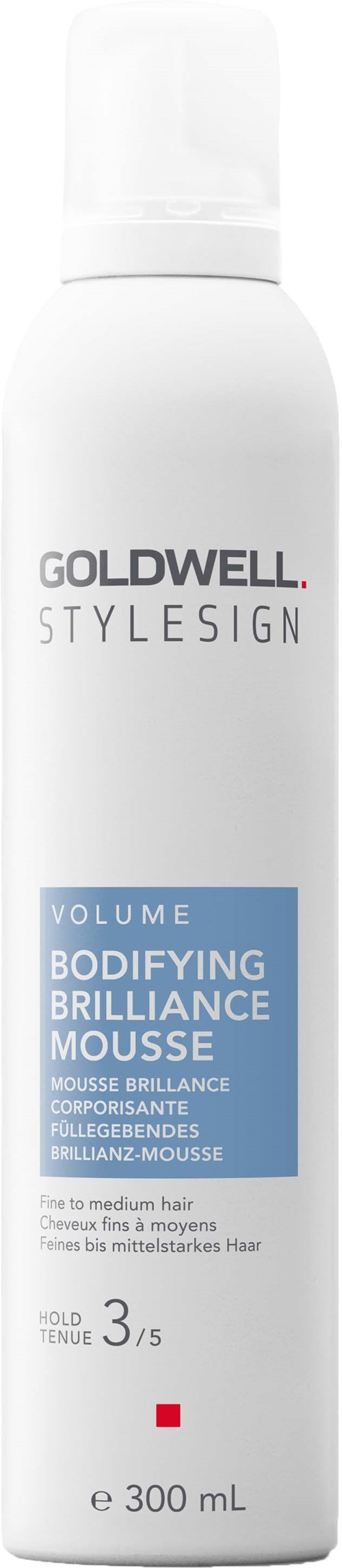 Eine weiße Dose Goldwell StyleSign Volumen, aufbauende Schaum mit blauer und schwarzer Schrift.