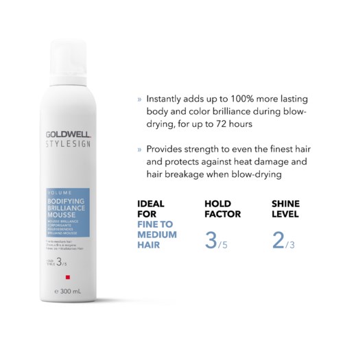 Eine Dose Goldwell Haarspray für feines bis mittleres Haar, zeigt Vorteile wie langanhaltenden Glanz, Halt und Schutz.