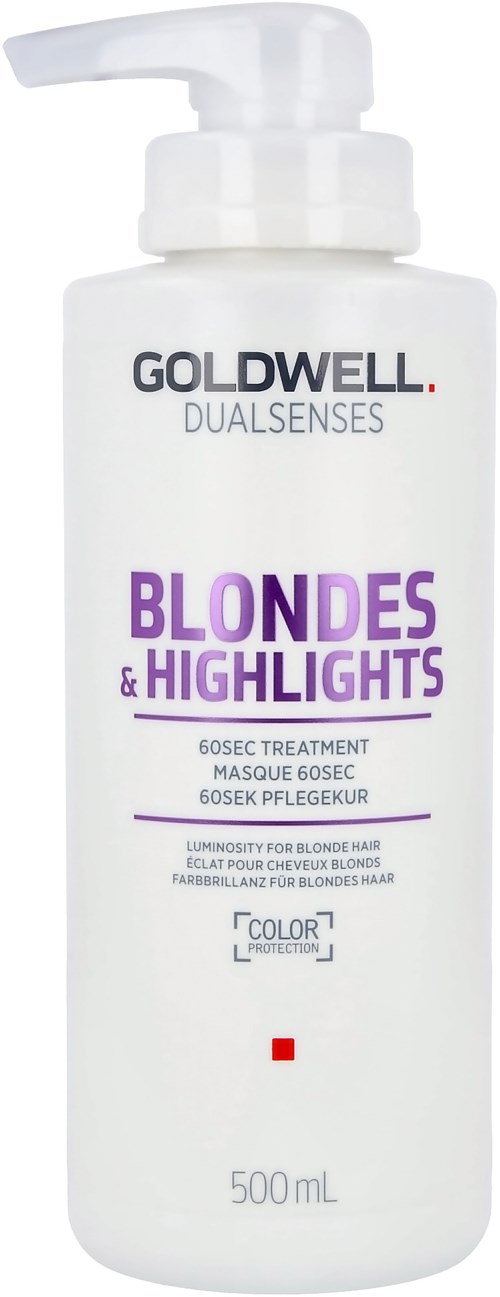 Flasche mit Haarbehandlung für Blondinen und Highlights mit Pumpe, zeigt Marke Goldwell und Produktdetails.