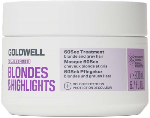 Goldwell Dualsenses blondiner og highlighthårbehandling i en hvit boks med lilla etikett, 200 ml.