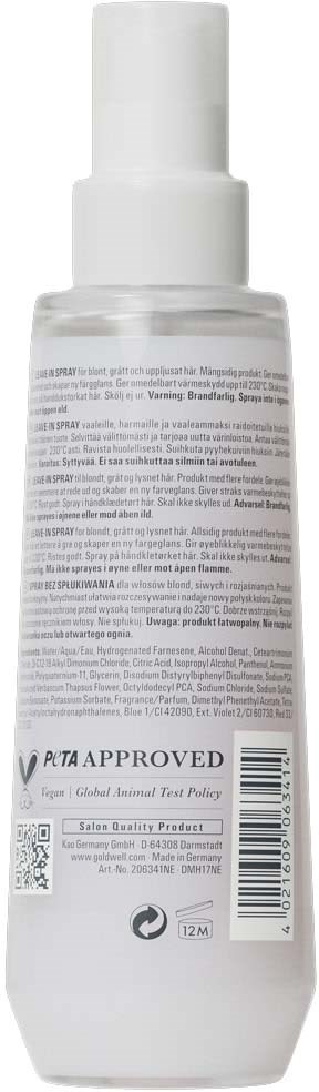 Bakside av en hvit hudpleieflaske med liten tekst, strekkode og resirkuleringssymbol.