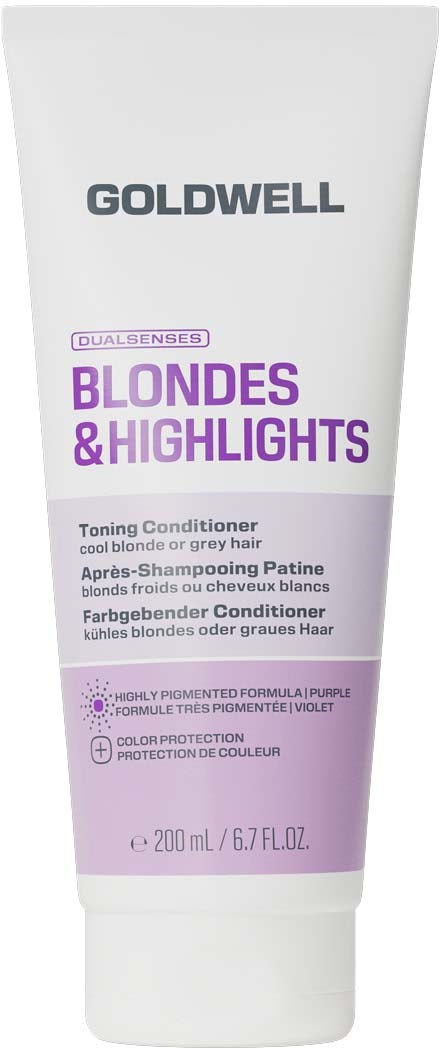 Tube med Goldwell blondiner og highlights toner conditioner for kjølig blondt eller grått hår, 200 ml.