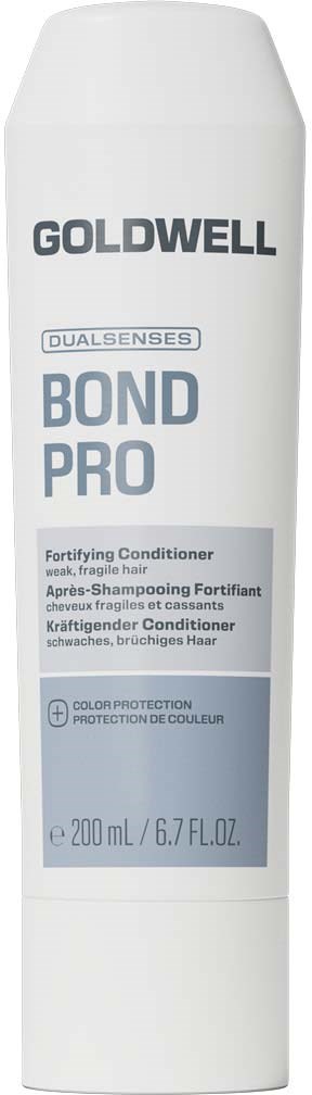 Flaske med Goldwell Dual Senses Bond Pro styrkende balsam, hvit og lyseblå emballasje, 200 ml.