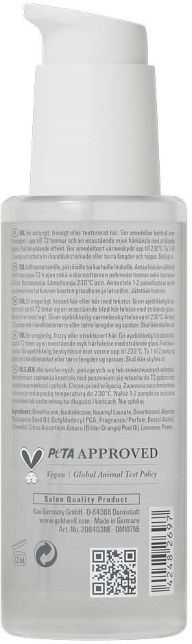 Klar hudpleieflaske med pumpe, med PETA Godkjent-merkering og QR-kode på etiketten.