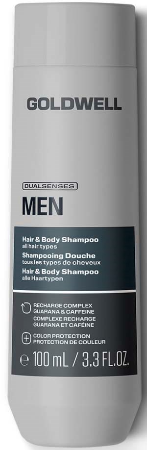 Goldwell herreshampoo og kroppsvaskflaske med svart og hvit etikett, 100 ml.