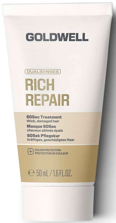 Goldwell Rich Repair hårbehandling tub med gull og hvit emballasje, 50 ml. Produkter for skadet, tykt hår.