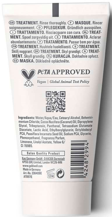 Baksiden av en hudpleie tube med ingredienser, produktdetaljer og PETA-sertifisering for veganere.