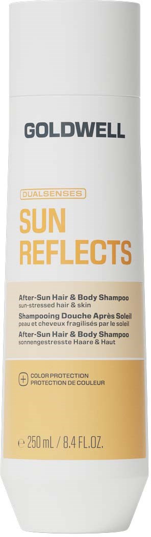 Goldwell Sun Reflections ettersol sjampo for hår og kropp med SPF-beskyttelse i flaske.