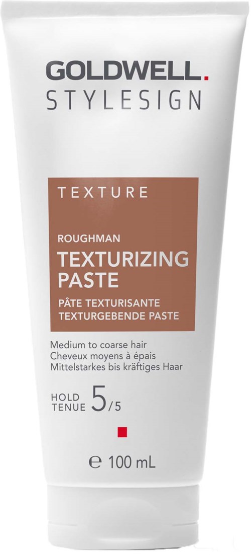 Eine weiße Tube Goldwell StyleSign Texturizing Paste für mittleres bis grobes Haar. Starker Halt, Bewertung 5 von 5.