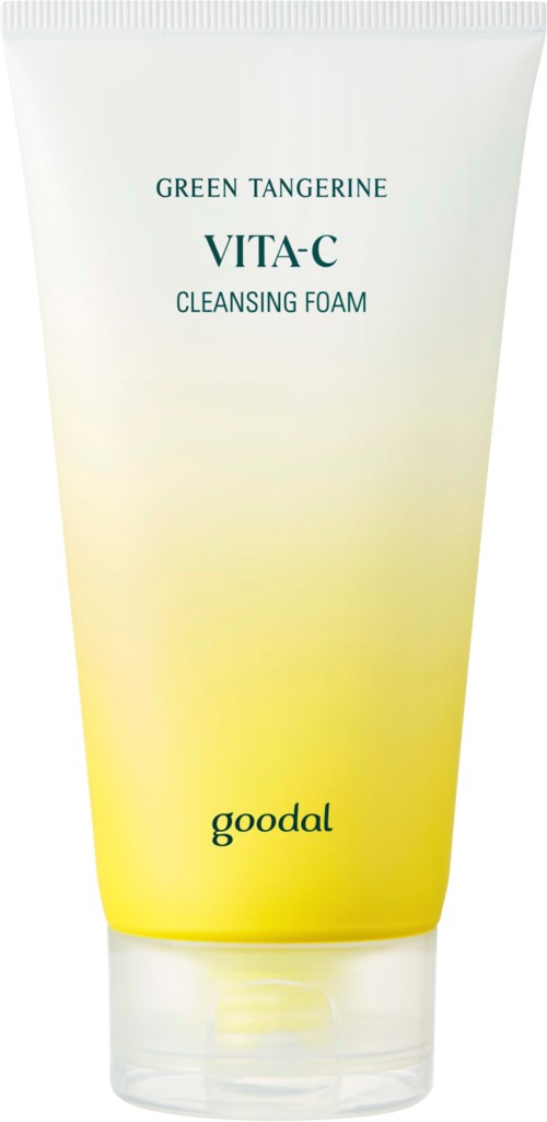 Tuba pianki oczyszczającej z żółtym gradientem, oznaczona 'Green Tangerine Vita-C Cleansing Foam' przez Goodal.