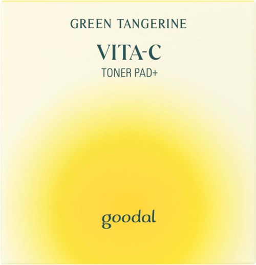 Opakowanie zielonej mandarynki Vita-C tonera, żółte centrum, nazwa marki goodal na dole.