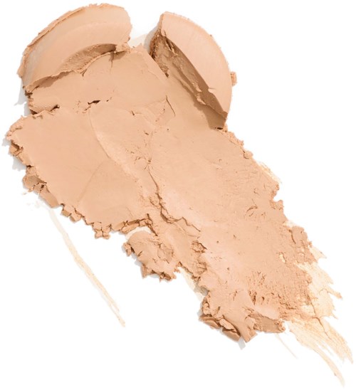 Een beige poeder met gekneusde stukjes die eruitzien als make-up of gezichtspoeder.