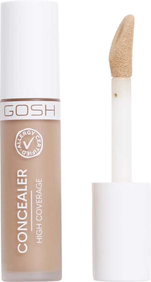 Beige Concealer-Stick mit weißem Deckel, weggezogen, mit Produkt. Auf dem Etikett steht "CONCEALER" und "GOSH".