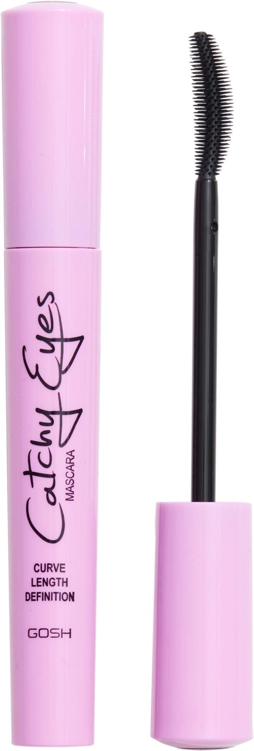 Pink mascara tube with black mascara wand, labeled 'Quick Eyes' and 'GOSH' on it.