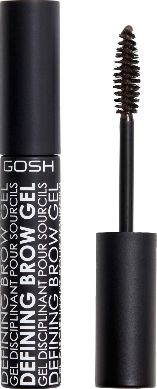 A black tube of gel with an open lid, showing a brush applicator with brown gel inside.