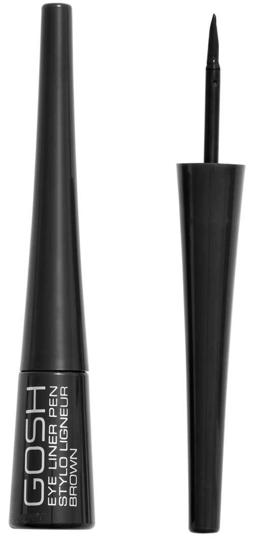 En svart tube med gel øyenskygge med en spiss penselapplikator. Produktet er fra NYX og beregnet for øyesminke.