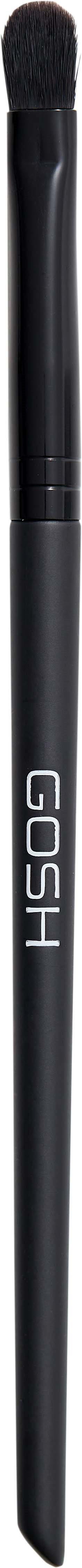A black makeup brush with a soft, rounded top and the brand name GOSH written on the handle.
