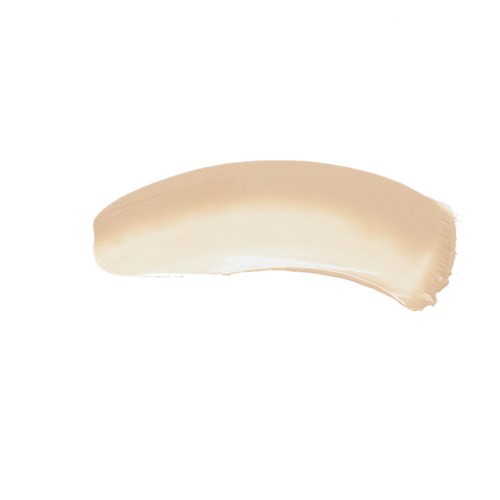 Een beige gekleurde, gebogen make-up kwaststreek op een witte achtergrond.