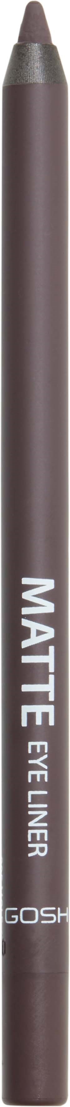 A brown eyeliner pencil with white text that says "MATTIE" and "EYE LINER" on it.