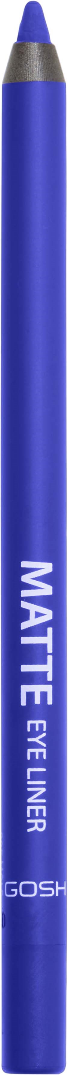 Blue eye liner with matte finish, labeled "MATTE EYE LINER GOSH."