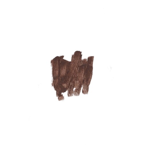 A brown paint stroke on white background, messy and abstract. No clear shape or object.