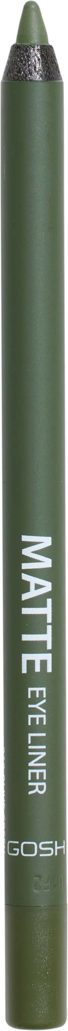 Grüner Eyeliner-Stift mit weißem Text, gekennzeichnet 'MATTE EYE-LINER' und 'GOSH.'