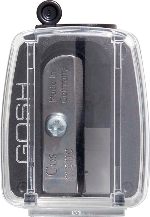 A small device with a transparent case, a black button, and a metal part inside labeled 'Cosmetic.'