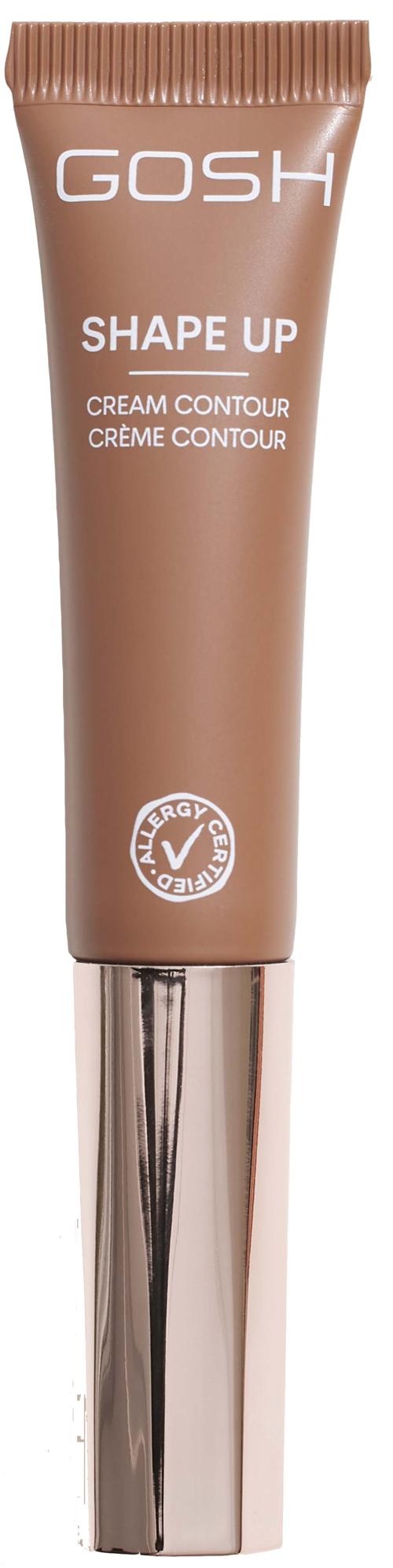 Ein brauner Tuben mit silberner Kappe, beschriftet GOSH Shape Up Cream Contour. Es sieht aus wie ein Make-up-Produkt.