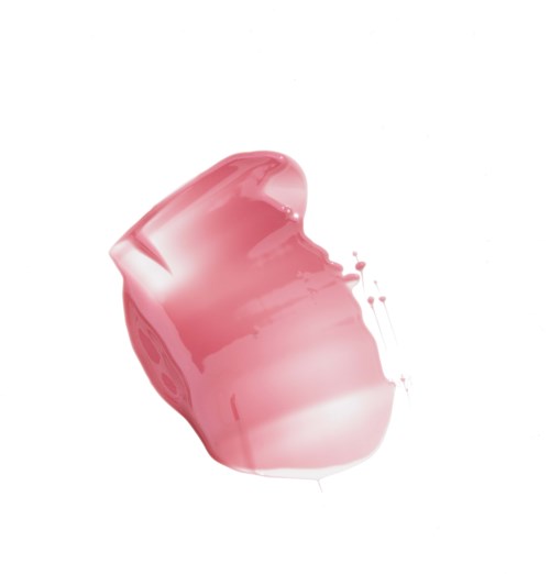 Ein rosa Objekt mit glänzender, glatter Oberfläche, Form ähnelt einer runden, abstrakten Form, mit einigen Farbtropfen auf weißem Hintergrund.