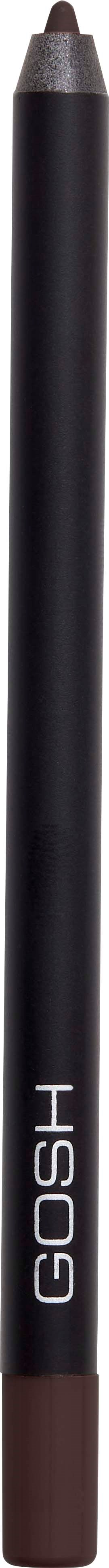 A brown and black makeup pencil with the brand name GOSH written on the side.