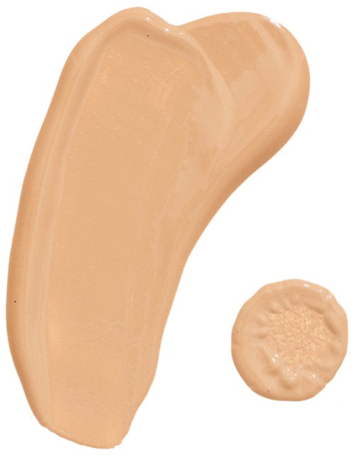 En stor klick av beige foundation med en mindre klick bredvid. Slät, krämig och lätt att sprida ut.