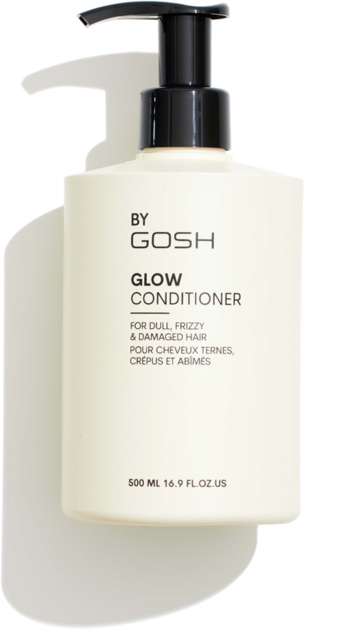 Een fles GOSH Glow Conditioner voor dof, kroezend en beschadigd haar met pomp.