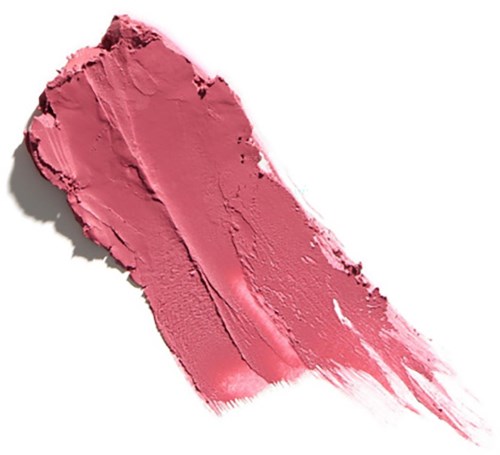 A pink smudge of lipstick or makeup on a white and black background.